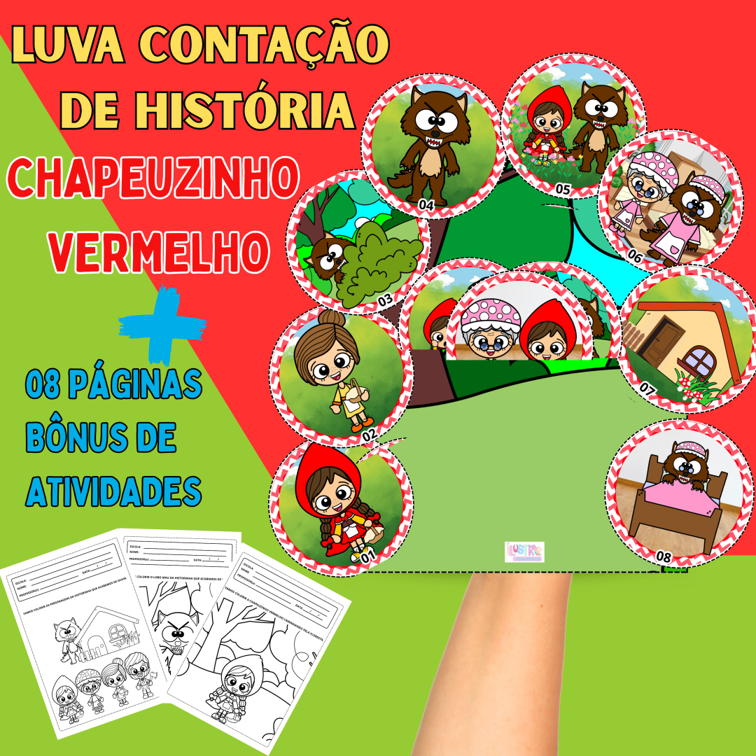 LUVA CONTAÇÃO DE HISTÓRIA CHAPEUZINHO VERMELHO