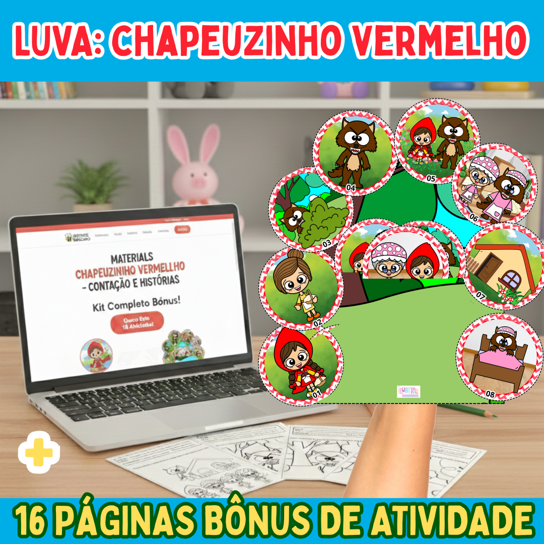 LUVA CONTAÇÃO DE HISTÓRIA CHAPEUZINHO VERMELHO