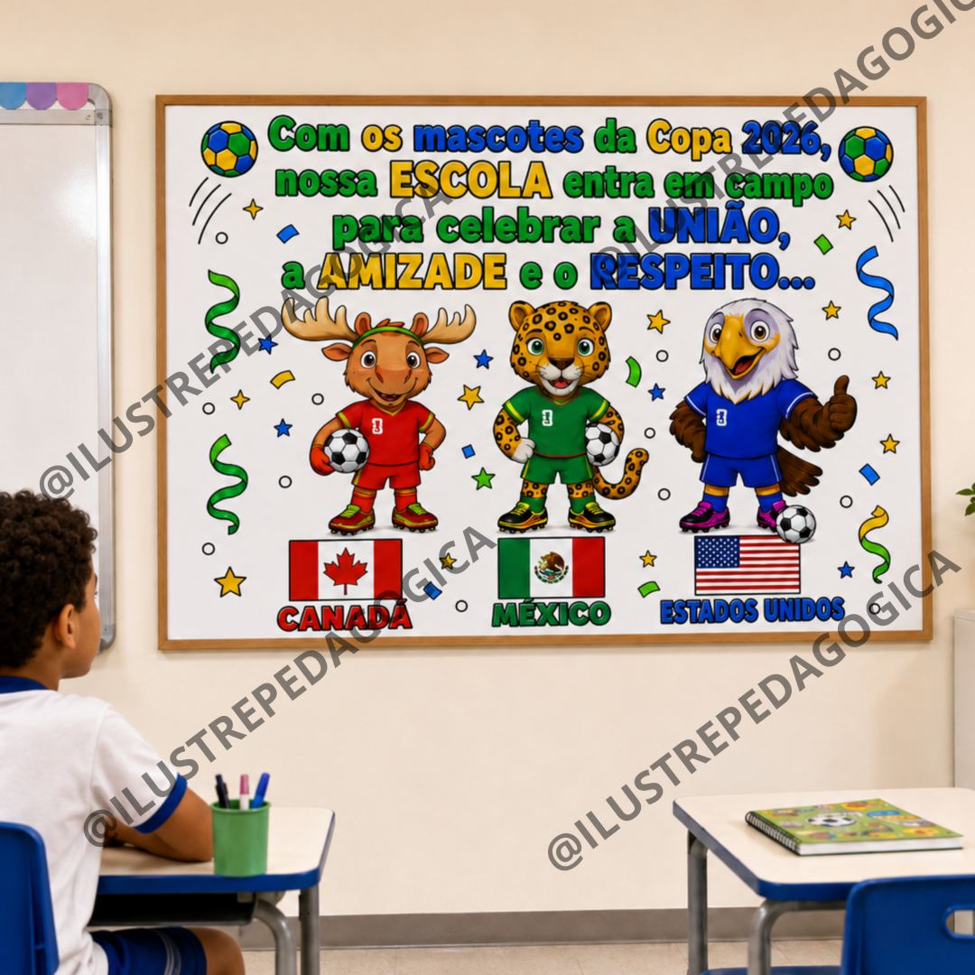CARTAZ MASCOTES E ESCOLA ENTRAM EM CAMPO
