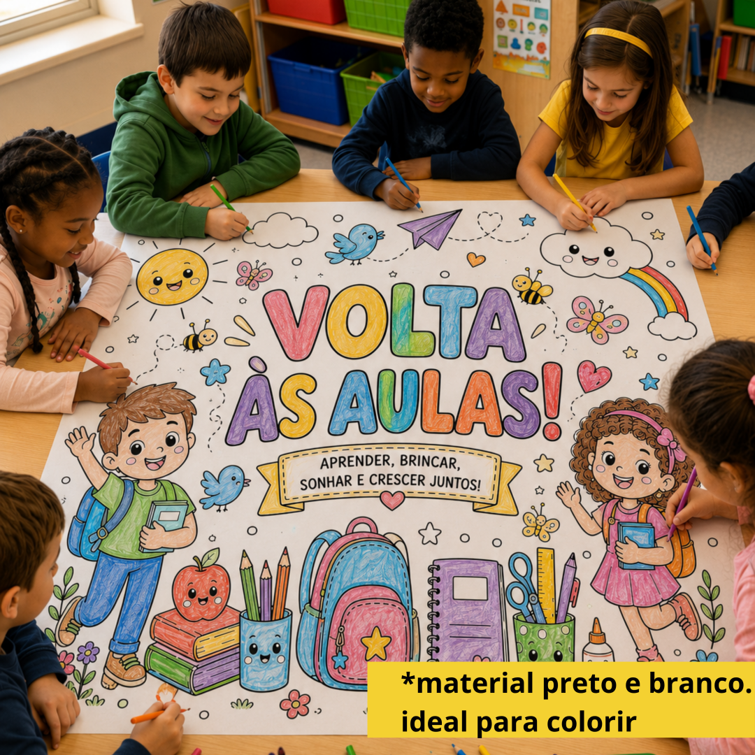 CARTAZ VOLTA ÀS AULAS PARA COLORIR